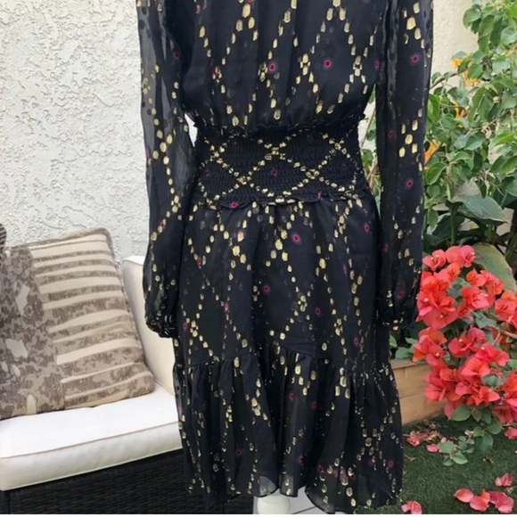 A.L.C. Tula Split Neck Long Sleeve Silk Metallic Midi Dress size 4 - Picture 5 of 6